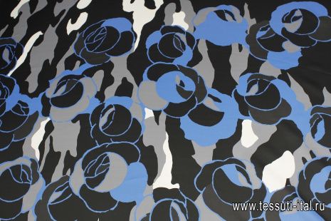 Органза купон (1,6м) (н) серо-бело-голубой абстрактный рисунок на черном - итальянские ткани Тессутидея арт. 10-3609