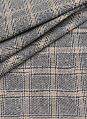Костюмная продублированная (н) сине-бежевая стилизованная клетка - в интернет-магазине тканей Тессутидея арт. 05-4296