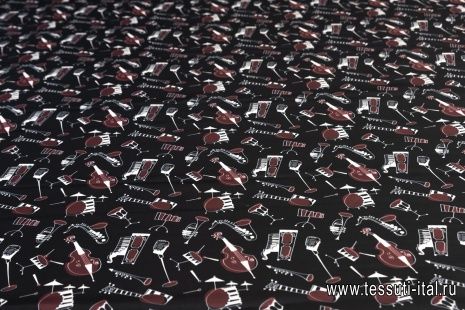 Подкладочная вискоза (н) музыкальные инструменты на черном в стиле D&G - итальянские ткани Тессутидея арт. 04-1312