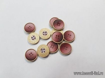 Пуговица комбинированная 4 прокола d-15мм розово-золотая - итальянские ткани Тессутидея арт. F-5367
