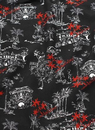 Крепдешин (н) красно-белый рисунок на черном - в интернет-магазине тканей Тессутидея арт. 10-4523