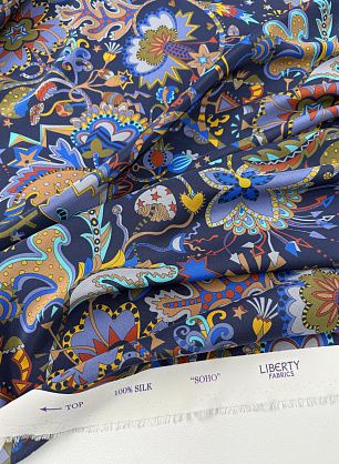 Крепдешин (н) яркий рисунок на темно-синем - в интернет-магазине тканей Тессутидея арт. 10-4796