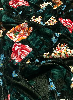 Бархат (н) цветочный орнамент с напылением на черном - в интернет-магазине тканей Тессутидея арт. 03-4975