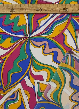 Крепдешин (н) яркая желто-розово-зеленая абстракция - в интернет-магазине тканей Тессутидея арт. 10-3973