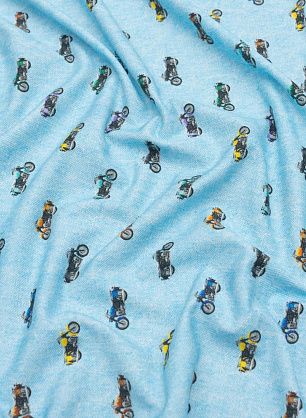 Трикотаж пике (н) мотоциклы на голубом меланже - в интернет-магазине тканей Тессутидея арт. 12-1115