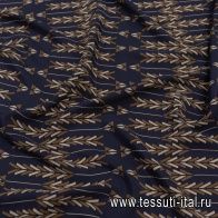 Крепдешин (н) бежево-коричневый геометрический рисунок на темно-синем - итальянские ткани Тессутидея арт. 10-2561