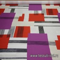 Органза (н) красно-бежево-сиреневый геометрический орнамент - итальянские ткани Тессутидея арт. 02-6307