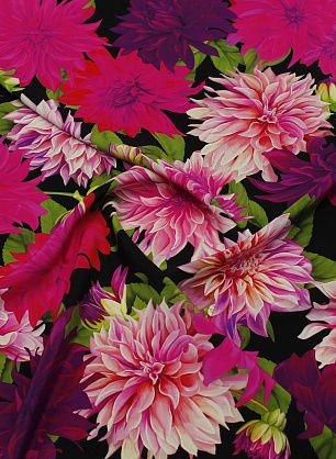 Шелк матовый (н) георгины на черном - в интернет-магазине тканей Тессутидея арт. 10-4212