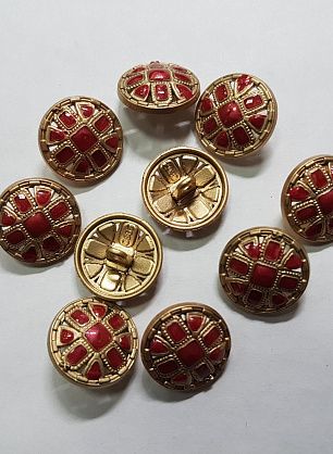 Пуговица на ножке металл золото с малиновыми камнями d-18мм  - в интернет-магазине тканей Тессутидея арт. F-5151