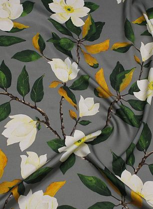 Шелк твил купон (1,5м) (н) растительный рисунок на оливковом - в интернет-магазине тканей Тессутидея арт. 10-4219