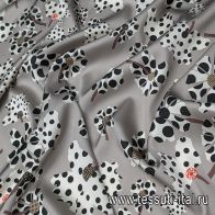 Шелк атлас стрейч (н) стилизованные цветы в горох на сером - итальянские ткани Тессутидея арт. 10-3051