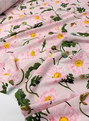 Плательная креп (н) маки на светло-розовом - в интернет-магазине тканей Тессутидея арт. 03-7497