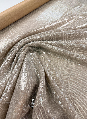 Трикотаж с люрексом и пайетками (н) бежево-серебряный - в интернет-магазине тканей Тессутидея арт. 03-7525