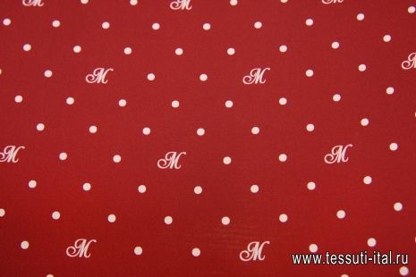 Плательная (н) белый горох и буквы на темно-красном в стиле Monse - итальянские ткани Тессутидея арт. 03-6475