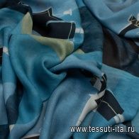 Крепжоржет (н) эскизы одежды на синей геометрии - итальянские ткани Тессутидея арт. 02-9021