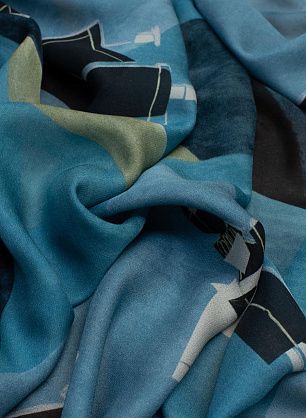 Крепжоржет (н) эскизы одежды на синей геометрии - в интернет-магазине тканей Тессутидея арт. 02-9021