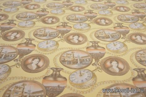 Крепдешин (н) вазы, часы и портреты на светло-желтом - итальянские ткани Тессутидея арт. 10-2433