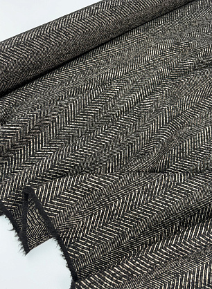 Пальтовая шерсть+хлопок (н) черно-молочная поперечная елочка полоска - в интернет-магазине тканей Тессутидея арт. 09-2199