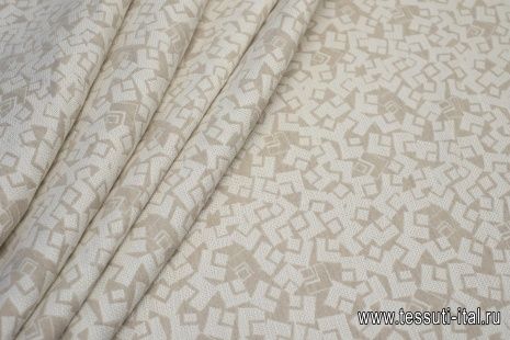 Жаккард (н) бежево-белый принт - итальянские ткани Тессутидея арт. 16-0522
