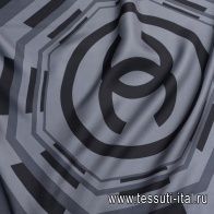 Шелк твил купон (1м) (н) серо-черный геометрический орнамент - итальянские ткани Тессутидея арт. 10-2649