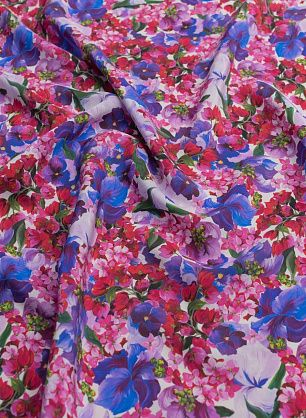 Крепдешин (н) яркий цветочный рисунок на белом - в интернет-магазине тканей Тессутидея арт. 10-2656