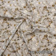 Крепдешин (н) растительный рисунок на сером - итальянские ткани Тессутидея арт. 10-3819