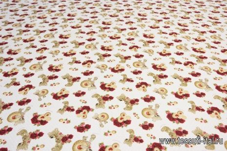 Плательная (н) мишки и цветы на светло-бежевом в стиле Monnalisa - итальянские ткани Тессутидея арт. 04-1267