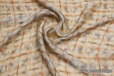 Шифон (н) серо-розовая стилизованная клетка - итальянские ткани Тессутидея арт. 10-3596