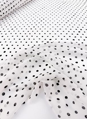 Шифон 60 г/м (н) черный стилизованный горох на белом - в интернет-магазине тканей Тессутидея арт. 10-4786