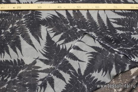 Пашмина (н) черные листья папоротника на сером - итальянские ткани Тессутидея арт. 17-1042