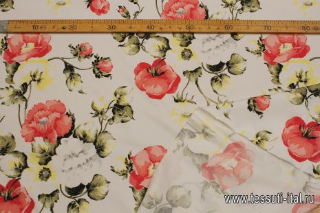 Хлопок (н) красно-желтый цветочный рисунок на белом - итальянские ткани Тессутидея арт. 01-7238