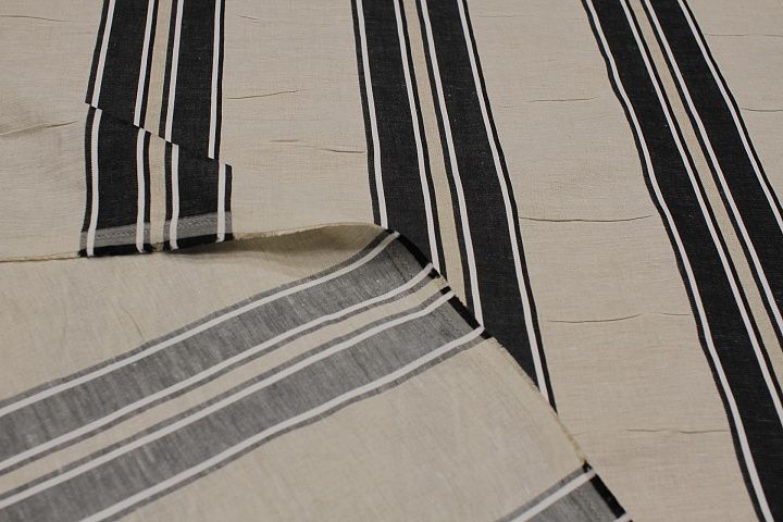 Лен (н) черно-бело-бежевая полоска - итальянские ткани Тессутидея арт. 16-0885