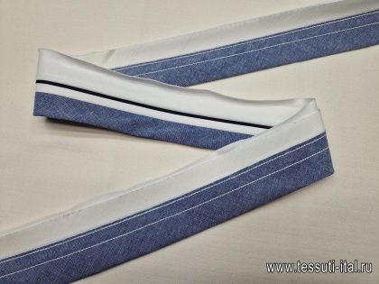 Корсажная лента джинсовая/белая с черным кантом - итальянские ткани Тессутидея арт. F-6223