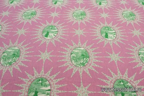 Крепдешин (н) цветочно-животный принт на розово-сером меланже в стиле Cucci - итальянские ткани Тессутидея арт. 10-2308