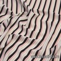 Крепдешин (н) черно-серо-розовая поперечная полоска на белом - итальянские ткани Тессутидея арт. 10-1644