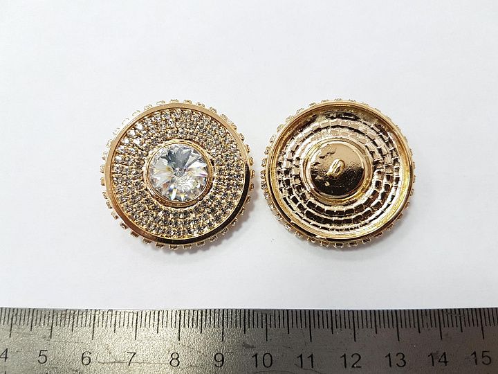 Пуговица на ножке d-36 золотая со стразами Swarovski  - итальянские ткани Тессутидея арт. F-2160