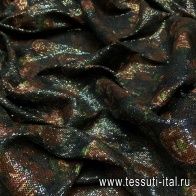 Трикотаж с пайетками (н) сиренево-бордовый цветочный орнамент на черном - итальянские ткани Тессутидея арт. 13-1298