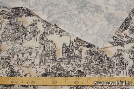 Плащевая (н) городской пейзаж на бело-бежевом - итальянские ткани Тессутидея арт. 11-0464