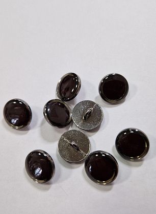 Пуговица на ножке металл серебро d-15мм темно-коричневая с бежевым ободком - итальянские ткани Тессутидея.