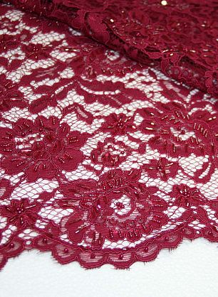 Кружево на сетке расшитое стеклярусом и паетками (о) марсала ш-130см - в интернет-магазине тканей Тессутидея арт. 03-3305