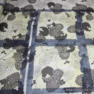 Шелк твил купон (1м) (н) серо-желтый цветочный орнамент Ferragamo - итальянские ткани Тессутидея арт. 02-5539