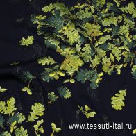 Плательная с жаккардовым рисунком купон (1,2м) (н) дубовые ветки на черном - итальянские ткани Тессутидея арт. 17-1041