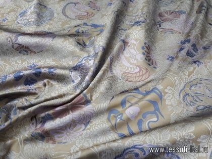 Тафта (н) бежево-голубой орнамент Gucci - итальянские ткани Тессутидея арт. 02-8223