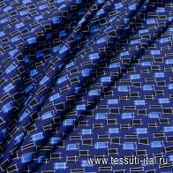 Сорочечная (н) черно-бело-голубой геометрический орнамент на синем - итальянские ткани Тессутидея арт. 01-5031