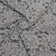 Сорочечная стрейч (н) растительный рисунок на серо-белой полоске - итальянские ткани Тессутидея арт. 01-7577