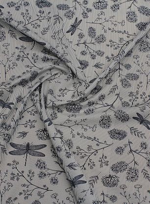 Сорочечная стрейч (н) растительный рисунок на серо-белой полоске - в интернет-магазине тканей Тессутидея арт. 01-7577