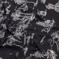 Крепдешин (н) белый гавайский принт на черном в стиле №21 - итальянские ткани Тессутидея арт. 10-2356