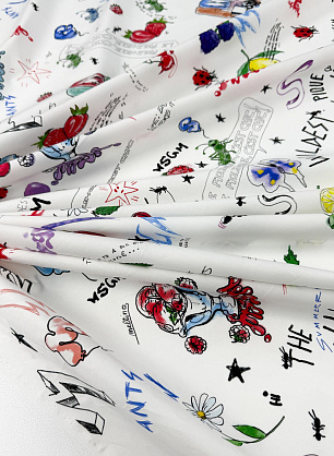 Хлопок (н) ягодно-цветочный рисунок и насекомые на белом - в интернет-магазине тканей Тессутидея арт. 01-8154