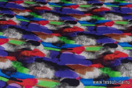 Шелк атлас стрейч (н) яркий акварельный рисунок - итальянские ткани Тессутидея арт. 10-2574