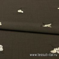 Костюмная double стрейч с вышивкой (н) воробьи на темно-коричневом Luisa Spagnoli - итальянские ткани Тессутидея арт. 05-2751